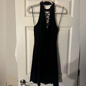 Black Halter Dress with criss cross detail